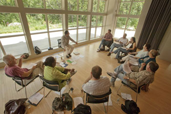 Master Teacher Barry Edelstein leads the morning master class in the Lunt-Fontanne Program Center at Ten Chimneys.